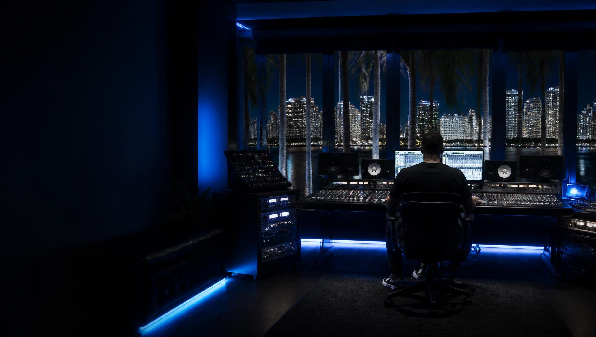 Music producer working in a Miami recording studio